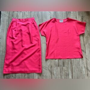 Vintage Silk Bright Pink Top and Skirt Set Bianca